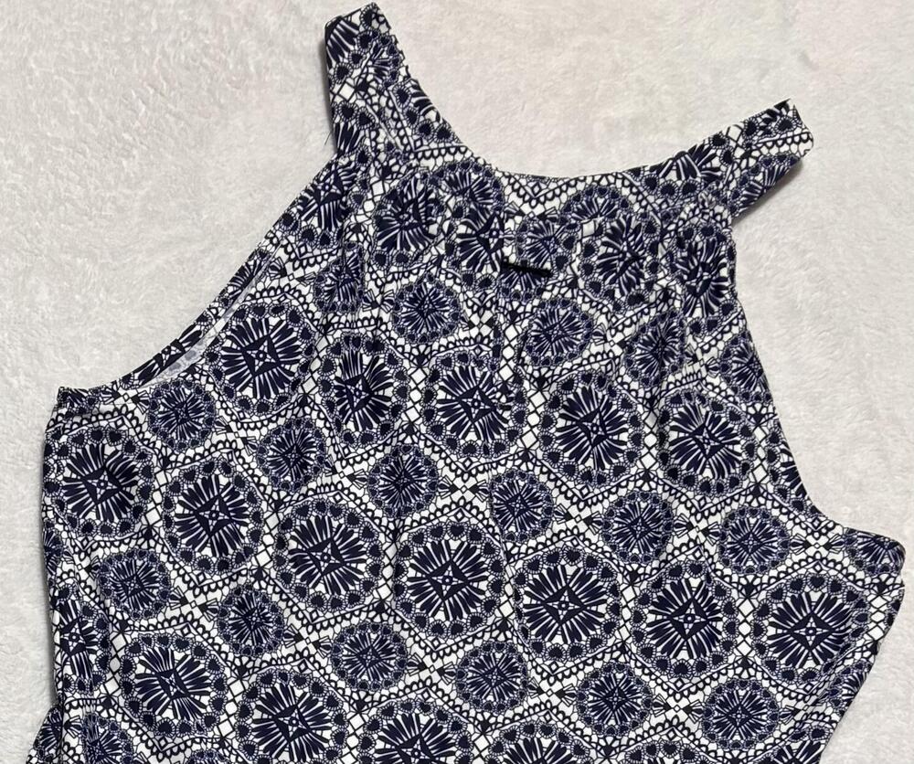 Jude Connally Dress Womens Small Navy White A-Line Geo Print Halter Made USA